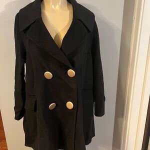 Chic Black Double-Breasted Women's Pea Coat